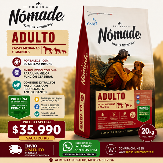 NÓMADE ADULTO - 20 Kg 25% Proteina.
