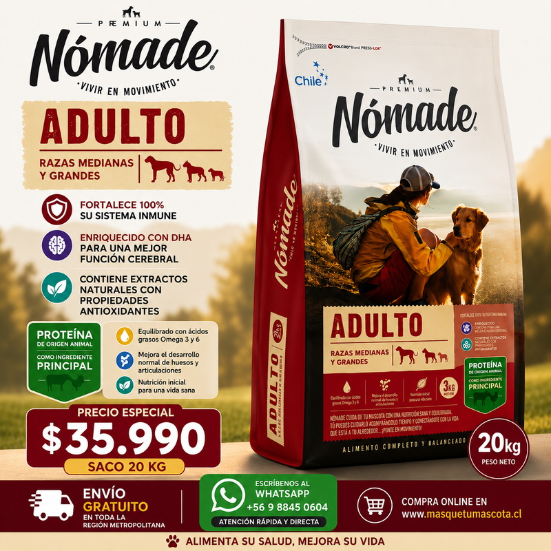 NÓMADE ADULTO - 20 Kg 25% Proteina.