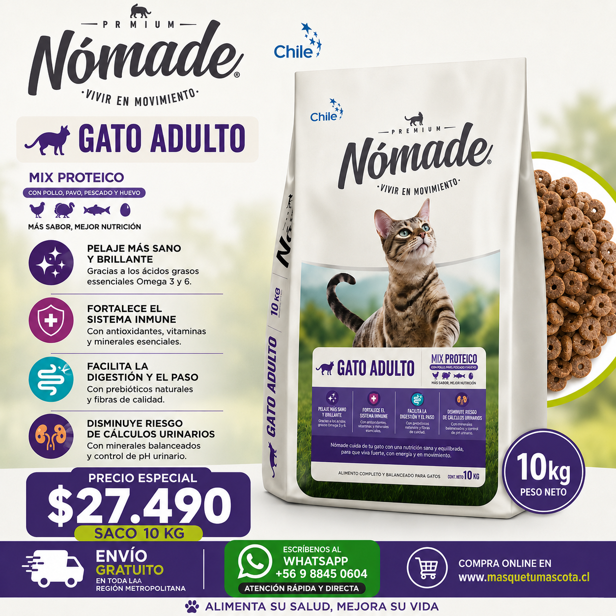 Nómade Gato - 10 kilos 30% de Proteina.