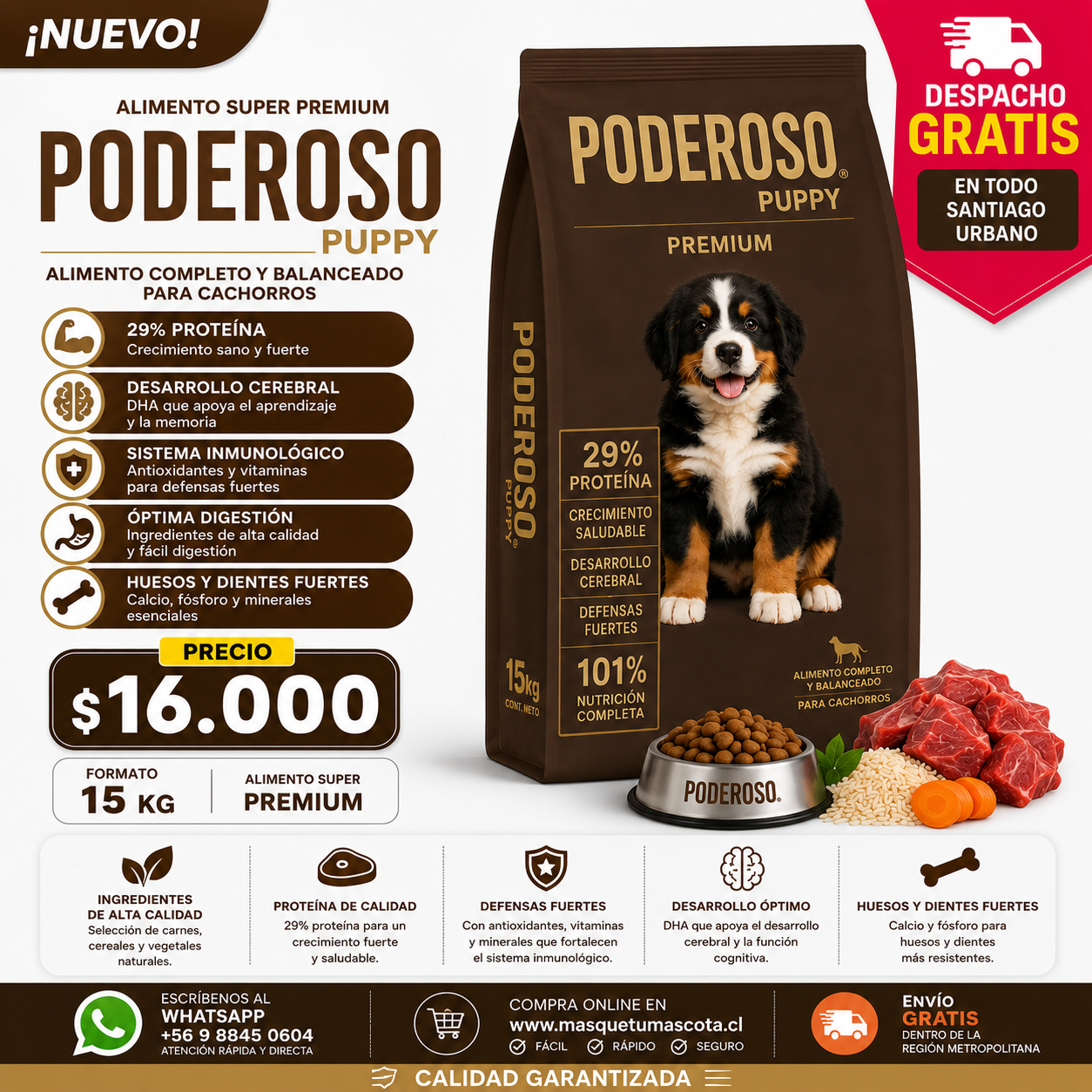 Poderoso Cachorro Argentino 28% de Proteina.
