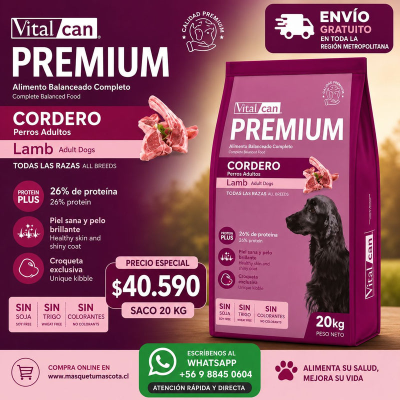 Vitalcan Premium Perro Adulto Cordero 20KG